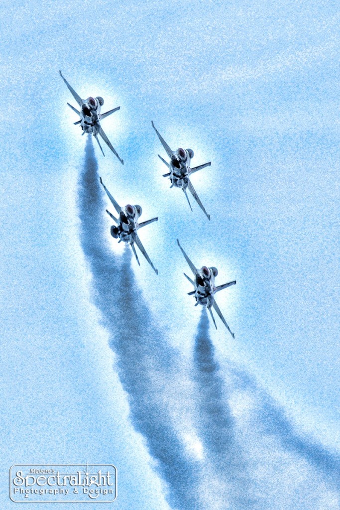 Photo of the U.S. Air Force Thunderbirds at the Cleveland National Air Show was modified in Photoshop to make the jets "pop" against the sky.