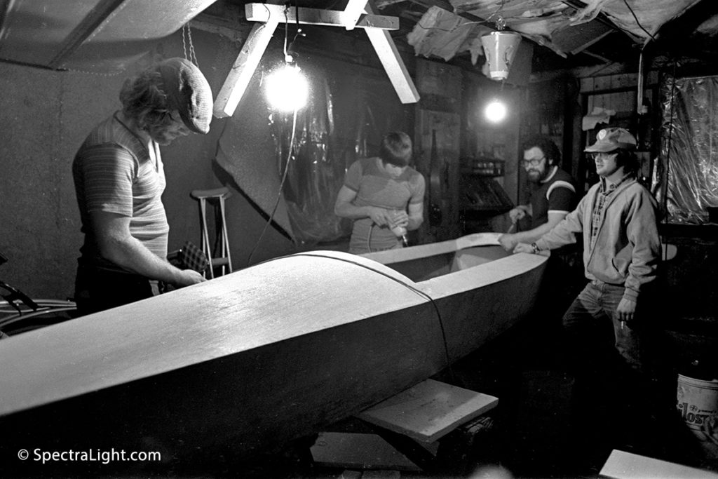 Putting on the final touches to their hand crafted kayaks on March 25, 1978 are Brockway, PA area residents Bill Giovanelli, Chuck Dollard, Ron Morrison and Paul Camuso. On April 30th, they would begin their adventure at Toby Creek in Brockway to New Orleans and the Gulf of Mexico. They completed their journey on July, 29, 1978. (Photo: Mark Madere | SpectraLight Photography)